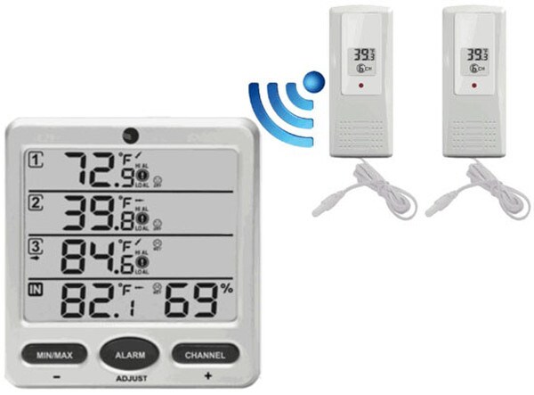 Refrigerator Thermometer 2 Sensor Wireless Digital Temp Display Alarm  In/Outdoor